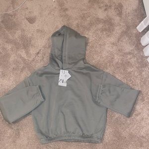 Zara Size M Medium Olive Green Cropped Hooded Sweatshirt Women's